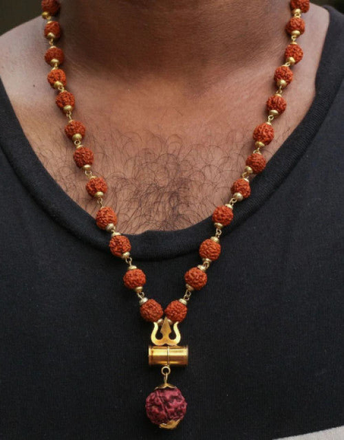 Gold Plated Mahadev Trishul Rudraksha Mala + Mysterious🎁Gift